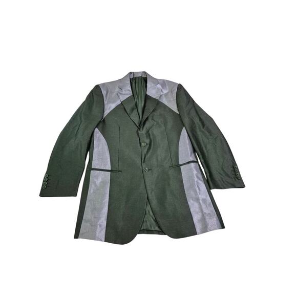 Pallini Men’s 2 Piece Suit 40R 30W Italy Green Silver Accents - Picture 2 of 16
